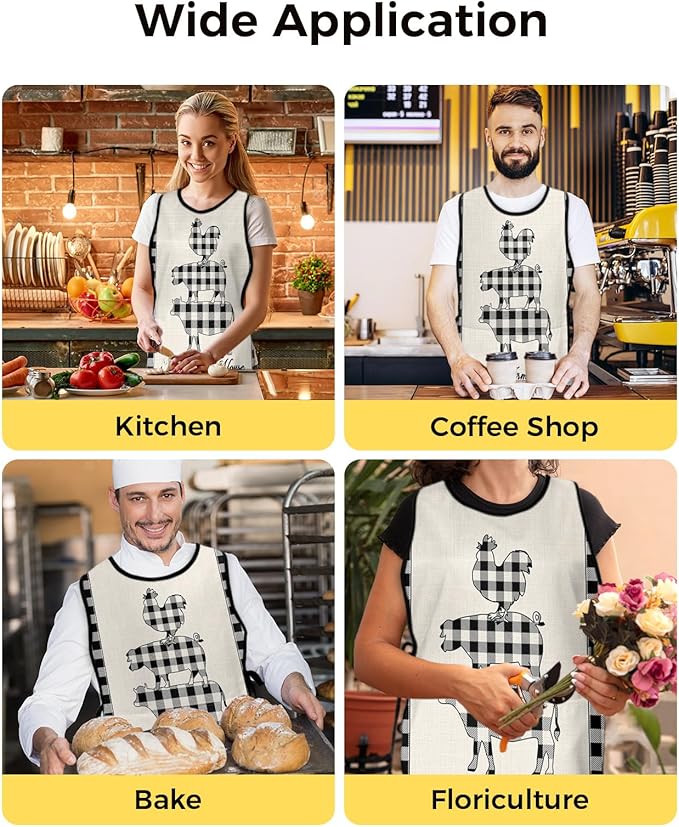 Unisex Cobbler Apron with 2 Pockets, Farm Animal Buffalo Plaid Cow Pig Chicken Waterproof Vest Kitchen Chef Apron, Smock Apron Vest Cobbler Aprons for Women Men, 1 Pack, 20” x 31.5”