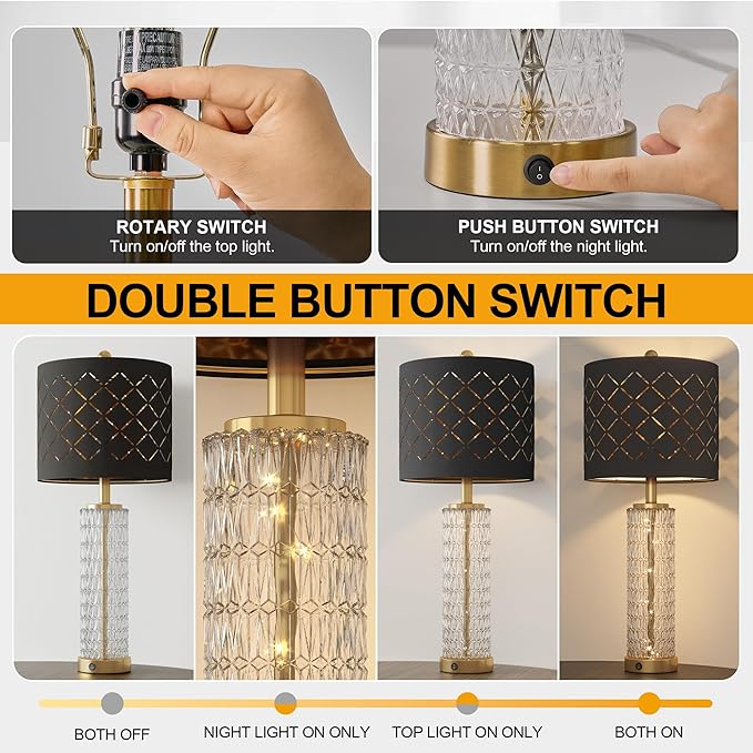 Oneach 27.75" Modern Table Lamps Set of 2, USB A+C, Unique Desk Lamps