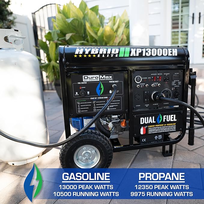 DuroMax XP13000EH 13,000-Watt Dual Fuel Portable Generator - Gas & Propane, Electric Start, Whole Home Backup Power, Transfer Switch Ready, RV & Emergency Ready