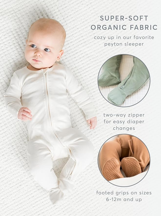 Colored Organics Baby Zip-Up Footed Sleeper with 2-Way Zipper - Newborn Organic Cotton Pajamas