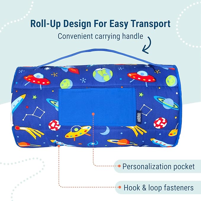 Wildkin Kids Microfiber Nap Mat – Soft Sleep Mat with Pillow, Ideal for School & Travel - Out of This World