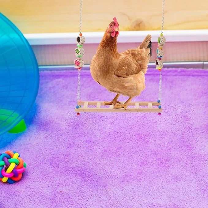 TOYANDONA Pet Chicken Swing with Wooden Climbing Ladder Rooster Standing Rack Natural Wood Hanging Perch for Cage Activity and Hen Play Random Color