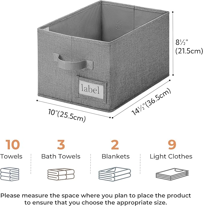GRANNY SAYS Storage Bins for Shelves, Closet Bins with Label Holders, Fabric Storage Bin for Bedroom, Decorative Storage Containers for Organizing Living Room, Dark Gray, 3-Pack