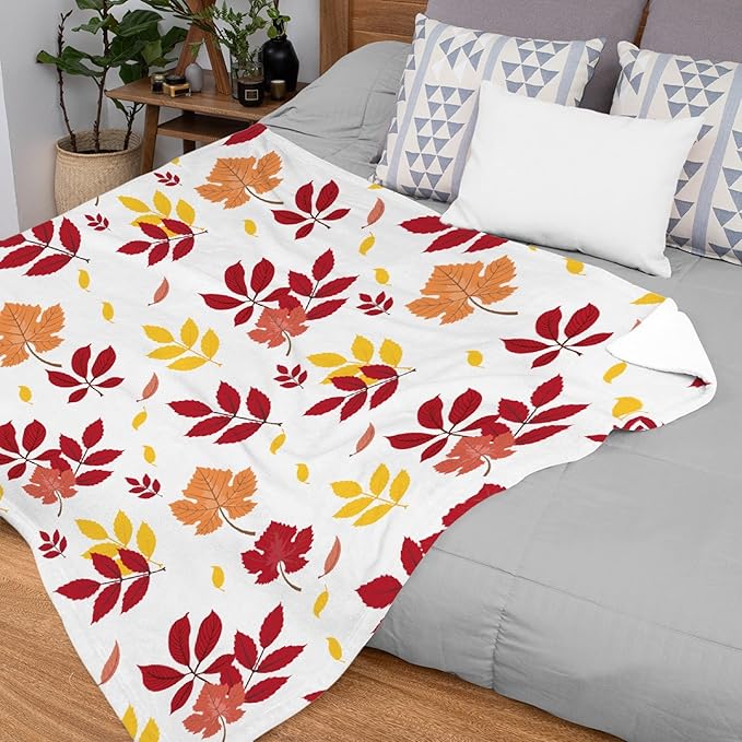Thuswarm Autumn Colorful Pecan Leaf Flannel Blanket for Autumn Winter Gifts Warm Cozy Soft Funny Print Throw for Bed Couch Sofa 80”×60” Large for Adult