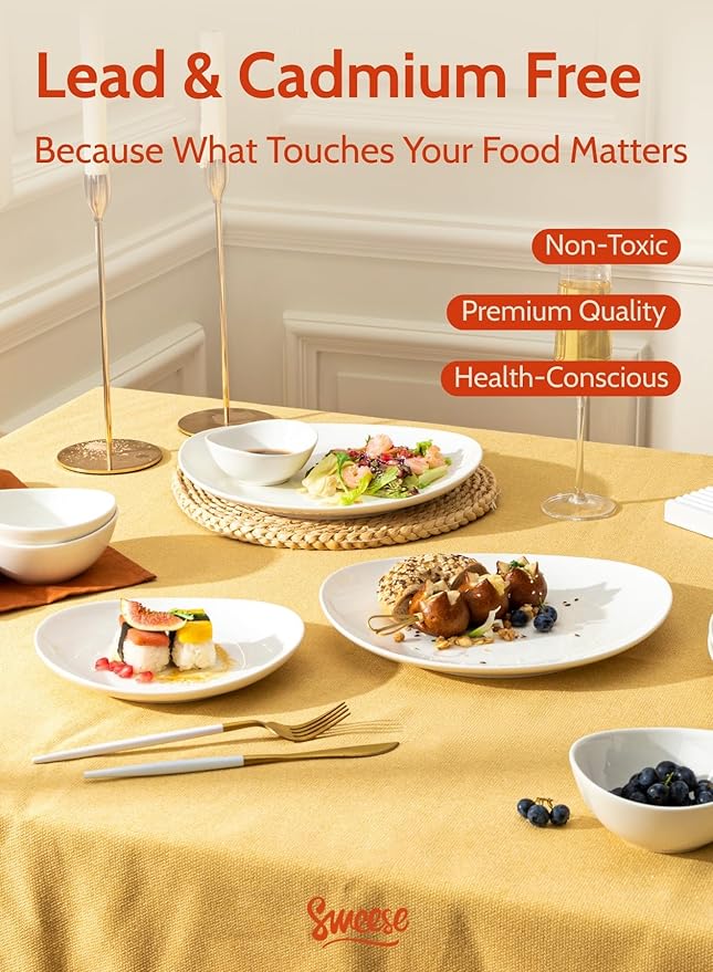 Sweese Porcelain 11 Inch Dinner Plates Set of 6 - White Dinner Plates - Dishwasher, Microwave, Oven Safe, Scratch Resistant