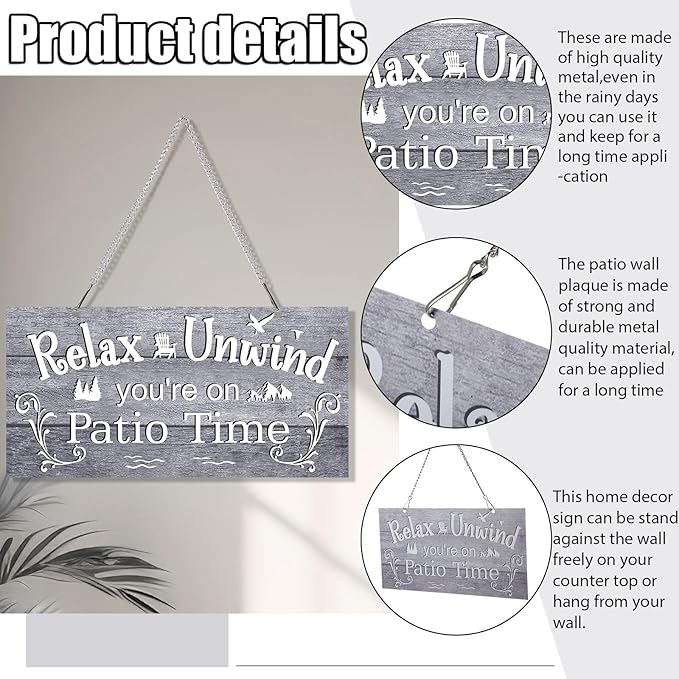 Hotop Patio Decor Patio Sign Decorations Outdoor Metal Porch Wall Decor Rustic Farmhouse Wall Art for Backyard Porch Balcony Gazebo Accessories(12 x 6",Gray)
