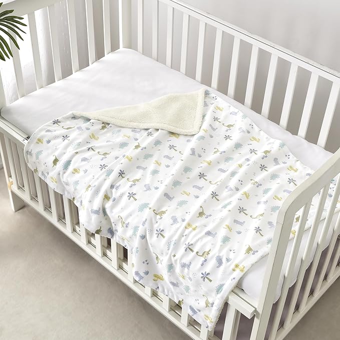 CREVENT Cozy Soft and Warm Mink Baby Blanket with Sherpa Backing, Gift Packing with Ribbon for Newborn Infant Toddler's Crib Cot Stroller (30"X40" Dinosaur)
