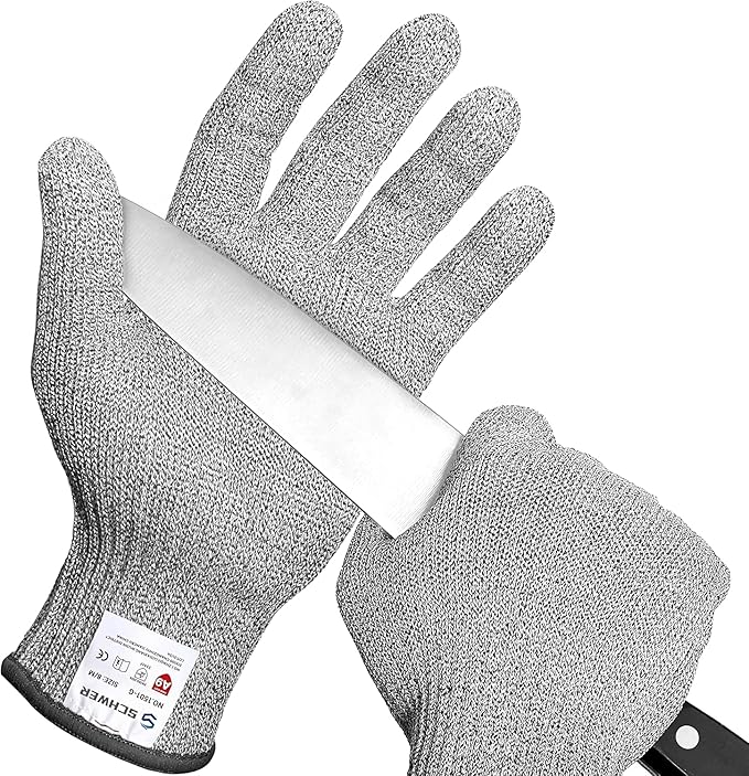Schwer SlicePro ANSI A9 Cut Resistant Gloves, Food Grade Cutting Gloves for Kitchen Food Prep, Mandoline Gloves for Meat Cutting, Oyster Shucking, Fish Fillet Processing, PR1501-G, M