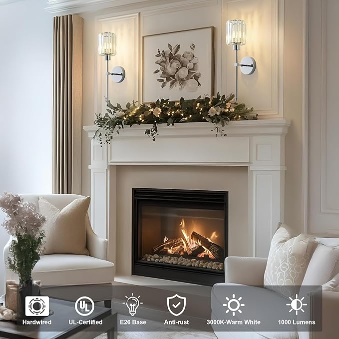 Hardwired Crystal Wall Sconces Set of Two