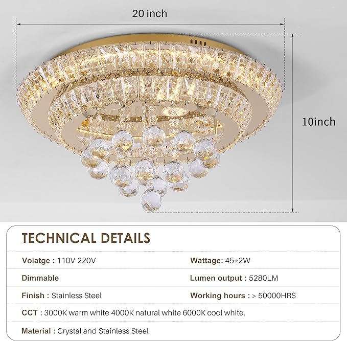Large LED Crystal Raindrop Ceiling Light, Rose Gold