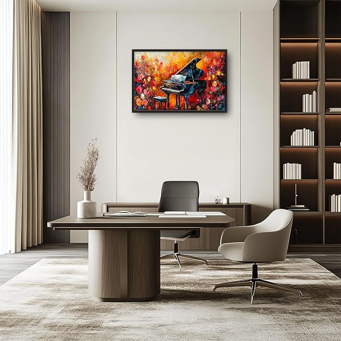 Olivine Music Large Wall Art, Vintage Piano Pictures Wall Decor, Jazz Painting, Musical Instrument Canvas Prints, Framed Artwork for Studio Dining Room Living Room Bedroom Bathroom Office Home 36"x24"