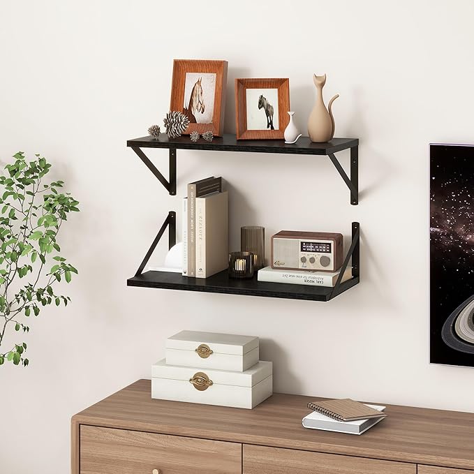 Fun Memories 20 Inch Floating Shelves for Wall, Black Bathroom Shelves Set of 2, 10 Inch Deep Wall Shelf for Bedroom, Kitchen, Large Home Decor Shelves Farmhouse Storage Shelf