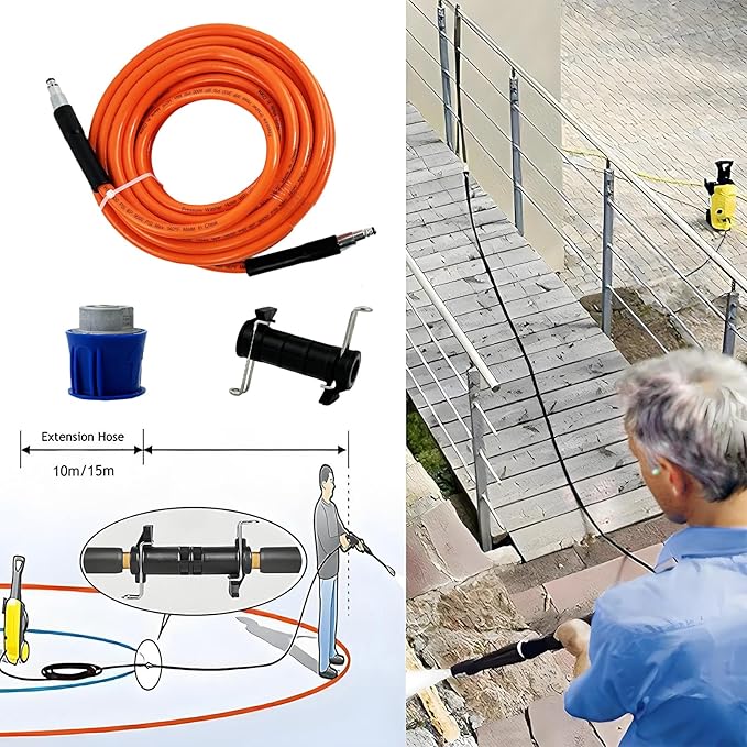 5800PSI/400Bar Ultra Flexible Pressure Washer Hose for Bosch Home Cleaning, 5M-30M High Pressure Extension Tube with Quick-Connect Adapter,(Red/Blue/Yellow/Green/Grey/Orange/Light Blue)(Orange,32FT)