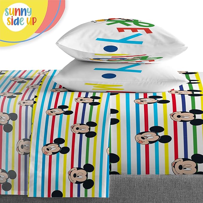 Sunny Side Up Disney Mickey Mouse Full Comforter Set - 7 Piece Kids Bedding Includes Comforter, Sheets & Pillow Cover - Super Soft Microfiber Bed Set