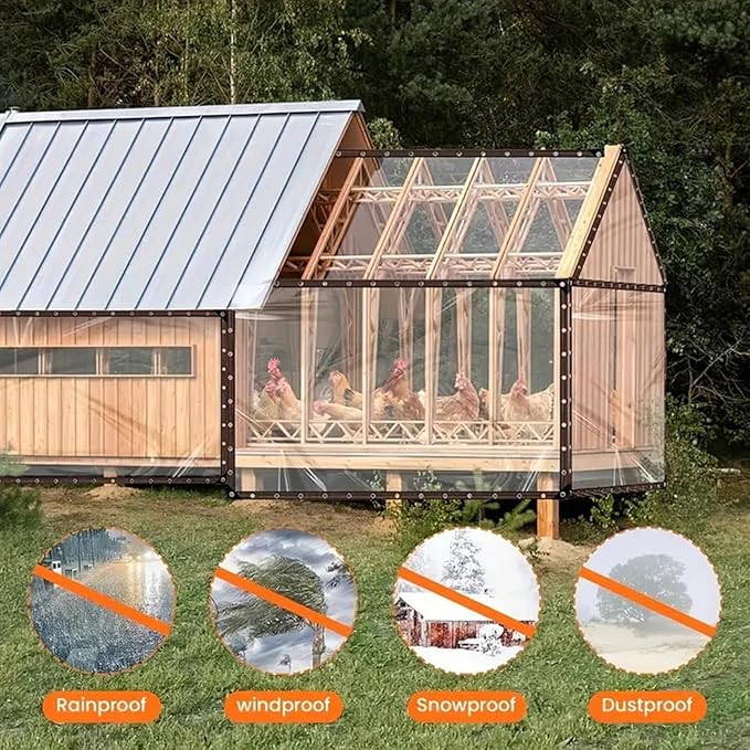 Heavy Duty Chicken Coop Clear Tarp with Grommets 10x18 FT All-Weather Waterproof PVC Vinyl Anti-Tear Cover for Poultry Cage, Patio Covering, Outdoor Farm Shed, Pheasantry Runway, Greenhouse & More