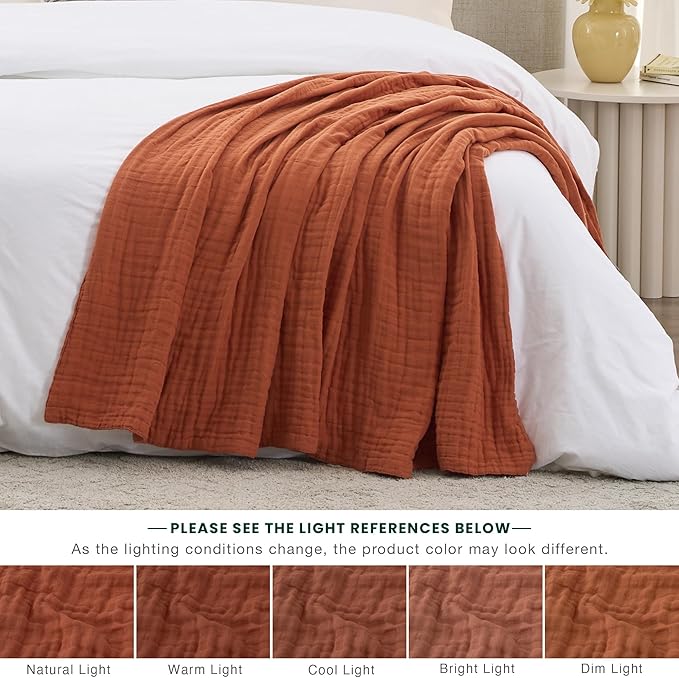Love's cabin 6 Layer 100% Cotton Muslin Blanket, 50"x60" Throw Muslin Blanket for Couch Bed, Orange Muslin Throw Blanket, Lightweight and Breathable Cotton Gauze for Adult
