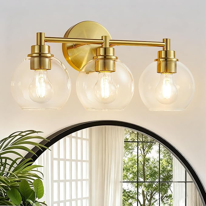 Gold Bathroom Vanity Lights, 3-Light Wall Sconce