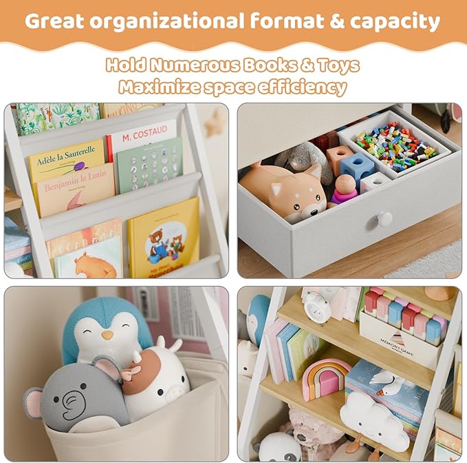 Kids Bookshelf and Toy Storage - Book Shelf for Kids Rooms, Toddler Bookshelf Baby Bookcase for Nursery, Montessori Toy Organizer, Burlywood