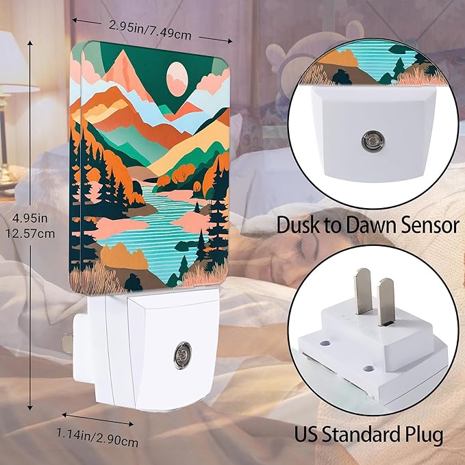 Pink Moon Mountain Night Light, River Plug into Wall