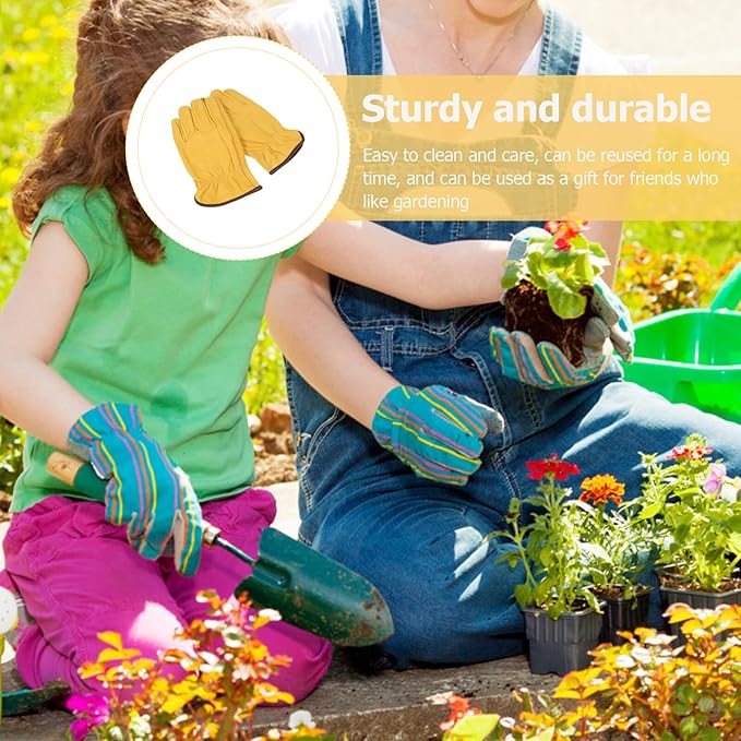 Kisangel Cowhide Protective Gloves for Gardening and Farm Work, Wear-resistant Non-slip Safety Gloves with Full Leather, Puncture-resistant Design, Size M for Outdoor Pruning and Heavy-duty