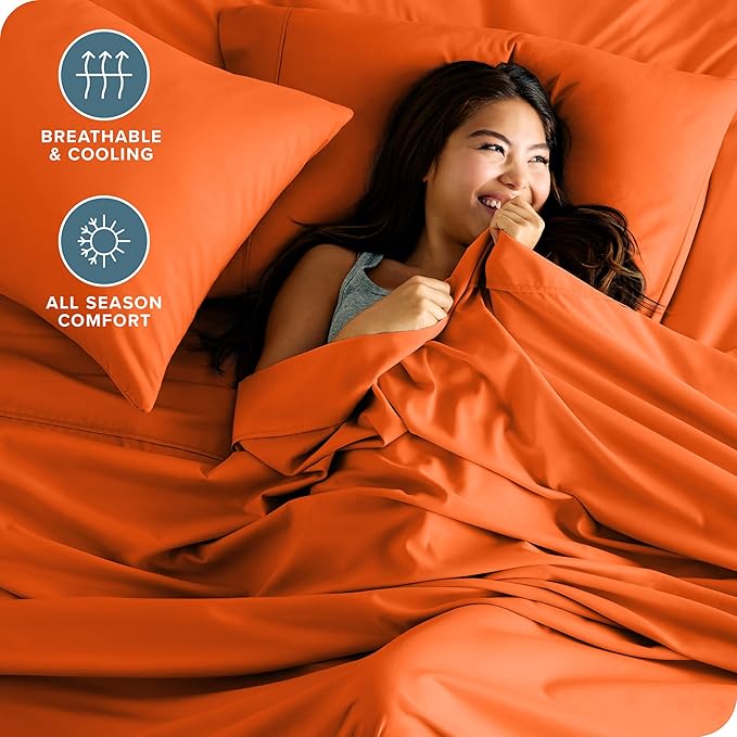 Bare Home Queen Sheet Set - Luxury 1800 Ultra-Soft Microfiber Bed Sheets - Double Brushed - Deep Pockets - Easy Fit - 4 Piece Set - Bedding Sheets & Pillowcases (Queen, Orange)