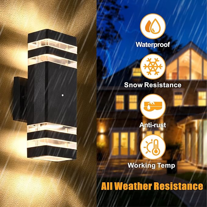 DASTOR Dusk to Dawn Outdoor Wall Light, 3000K Warm White Up and Down Light