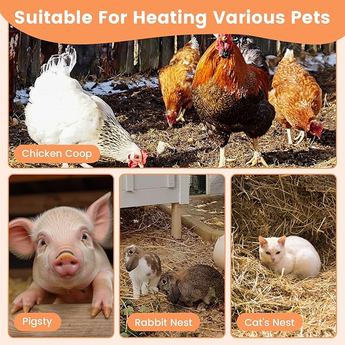 800W Dog House Heater, Wall Mount, 10ft Anti Bite Cord, Waterproof Control, Outdoor Pet Heater Warmer for Chicken Coop Kennel Barn Cat Cage Rabbit Livestock (800, Watts)