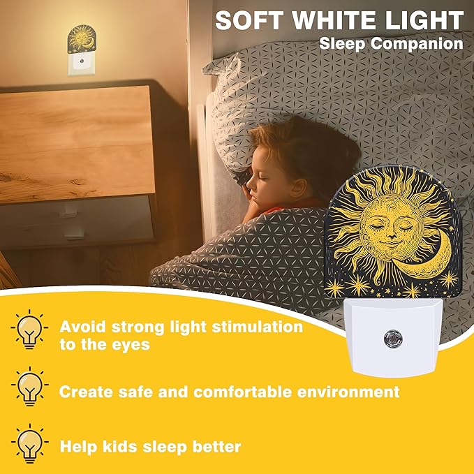 Night Lights Plug into Wall Boho Moon Sun Star Night Light Dusk to Dawn Smart