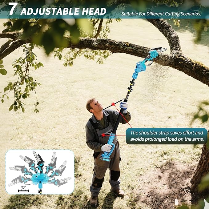 2-in-1 6 In Mini Chainsaw & Electric Pole Saw, Electric Pole Saws for Tree Trimming, 21V Cordless Battery Chainsaw Powered with 2 Batteries, Auto-oil, Chain saw for Tree Pruning/Wood Cutting