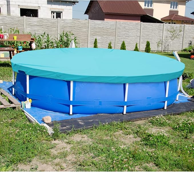 ECOOPTS Waterproof Round Polyester Pool Cover for Above Ground Pools, Swimming Pool Cover Protector Winter Safety Cover (6 ft, Turquoise)
