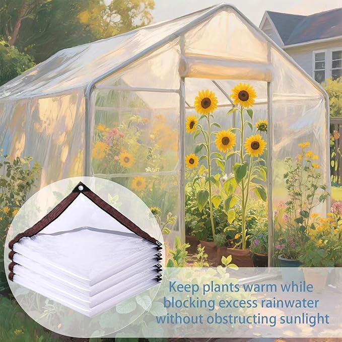 Clear Tarp 6x10 FT Waterproof Heavy Duty Vinyl Cover with Grommets for Patio Enclosure Plants Chicken Coop & Porch Winter Protection