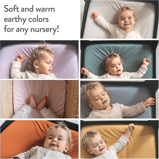 Bedside Sleeper Bassinet Sheets 35x20 Compatible with MiClassic, Milliard Bassinet and Large Bedside Sleepers – Snuggly Soft 100% Jersey Cotton – Dusty Blue + Navy – 2 Pack