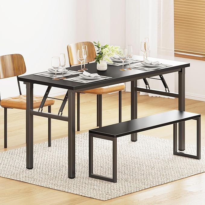 DlandHome Large Computer Desk, Folding Desk, Decent and Steady Home Office Desk/Workstation/Table 54.3inch Black Black