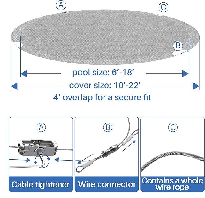ECOOPTS 7 ft Round Pool Cover for Above Ground Pools, Swimming Pool Cover Protector Winter Safety Cover (Light Grey)