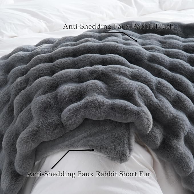 BENVWE Faux Fur Throw Blanket for Couch – Cozy Fuzzy Soft Plush Fluffy Thick Luxury Minky Bubble Blanket for Living Room Home Decor – Fathers Day Birthday Gifts for Women and Men, Grey, 51" x 63"