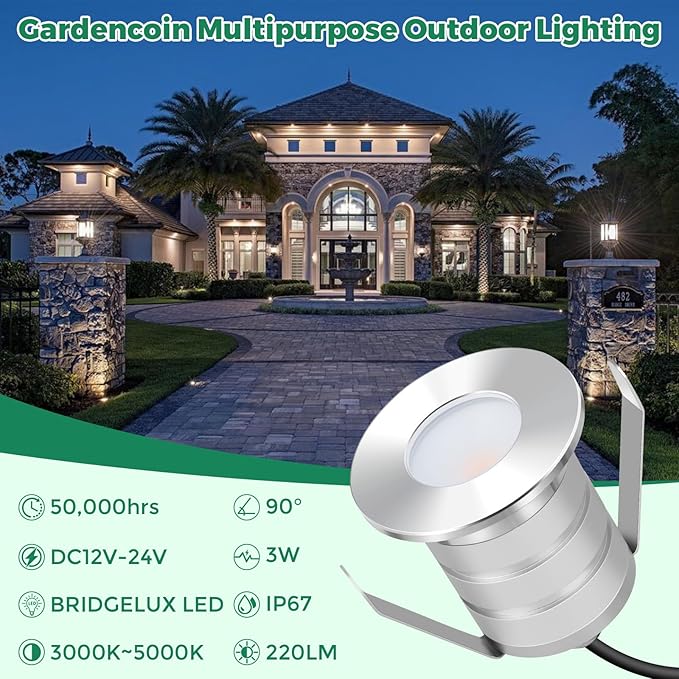 Gardencoin Outdoor Recessed LED Lights, Heavy Duty Soffit and Deck Stair