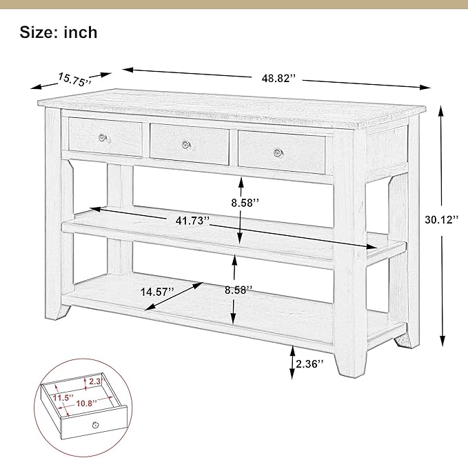 Farmhouse Wood Entryway Console Table 48-Inch Modern Sofa Entry Table with Drawers and Storage Shelves for Entrance Living Room (Black)