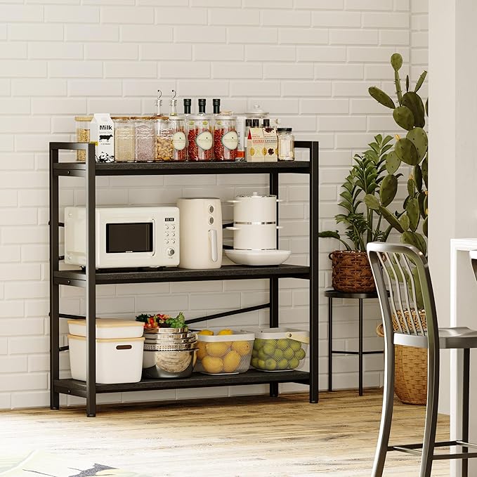 Book Shelf, 3 Tier Bookshelf 31.49" Width, Book Shelf Storage and Organization, Wooden and Metal Industrial Bookcase, Large Book Shelves for Home Living Room Bedroom Office Storage(Black)