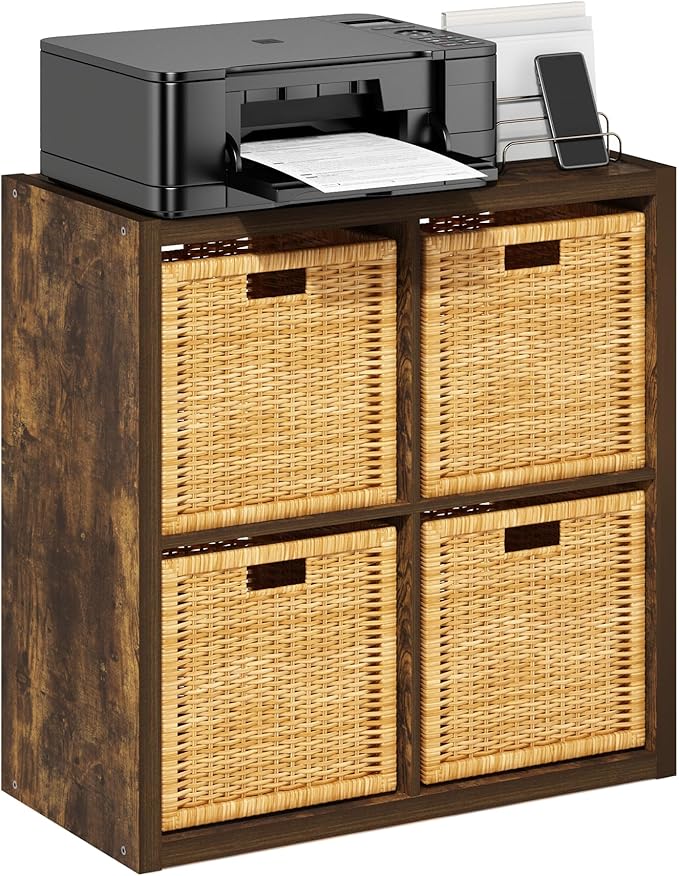 Furinno Cubicle Open Back Decorative Cube Storage Organizer, 4-Cube, Amber Pine