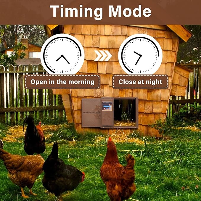 Automatic Chicken Coop Door Opener, Side Opening Large Entry with Timer, Anti-Pinch Sensor, Battery Or USB Powered, LCD Display, Easy Install Chicken House Door for Backyard Poultry