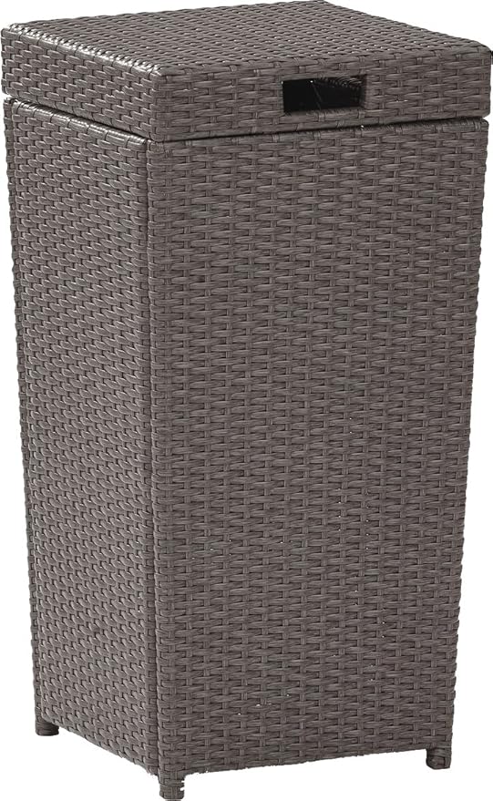 Crosley Furniture Palm Harbor Resin Wicker Outdoor Trash Can With Lid for Backyard, Patio, Deck, Balcony, Gray