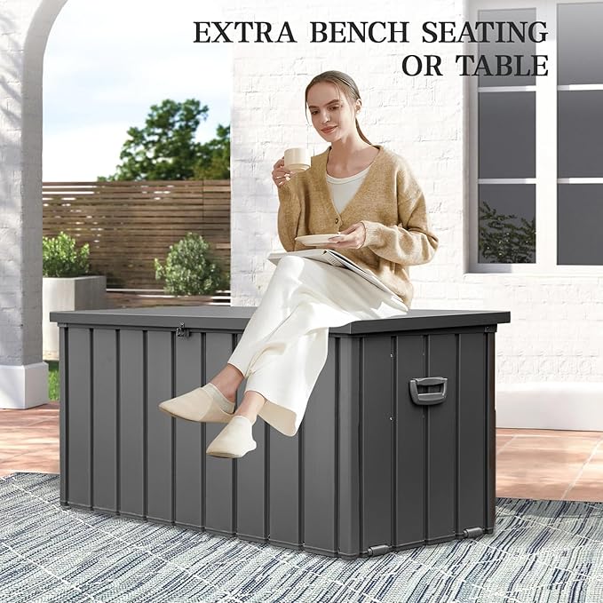 Domi 120-Gallon Outdoor Storage Box – Waterproof, Lockable Storage Cabinet for Patio Furniture, Garden Tools & Pool Supplies – Large Metal Storage for Cushions, Toys & More