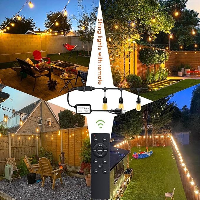 190FT Remote Controlled Outdoor String Lights Patio String Lights