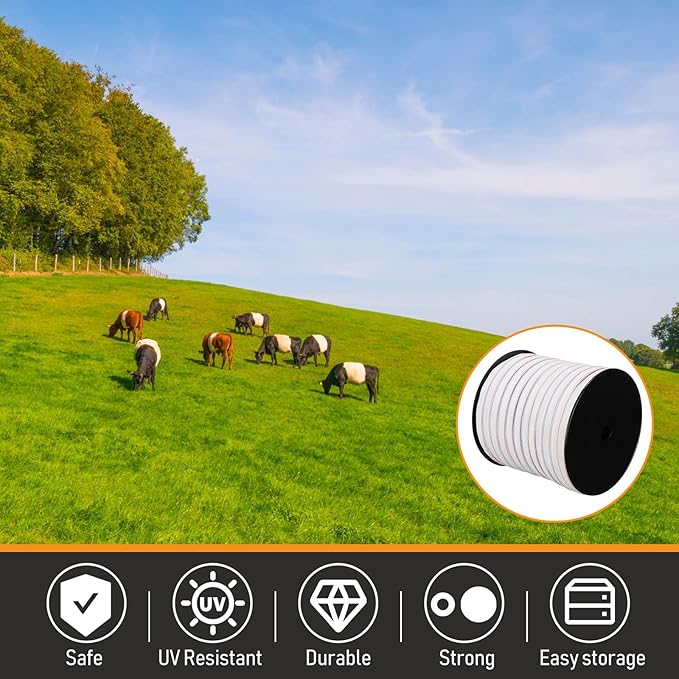 1 Roll 1 Inch x 2000 ft Electric Fence Tape for Livestock Polytape Fencing Horse Fence with High Visibility