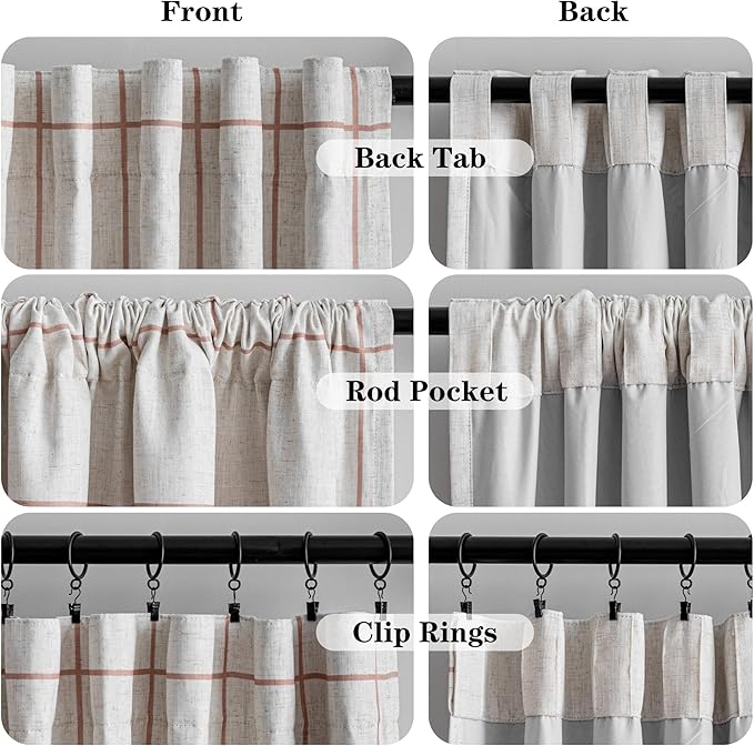 MYSKY HOME 100% Blackout Plaid Linen Curtains 95 Inches Long Double Layer Farmhouse Thermal Insulated Checkered Patterned Drapes Rod Pocket Back Tab for Living Room Dining Room, 2 Pcs, 52" Wide, Tan