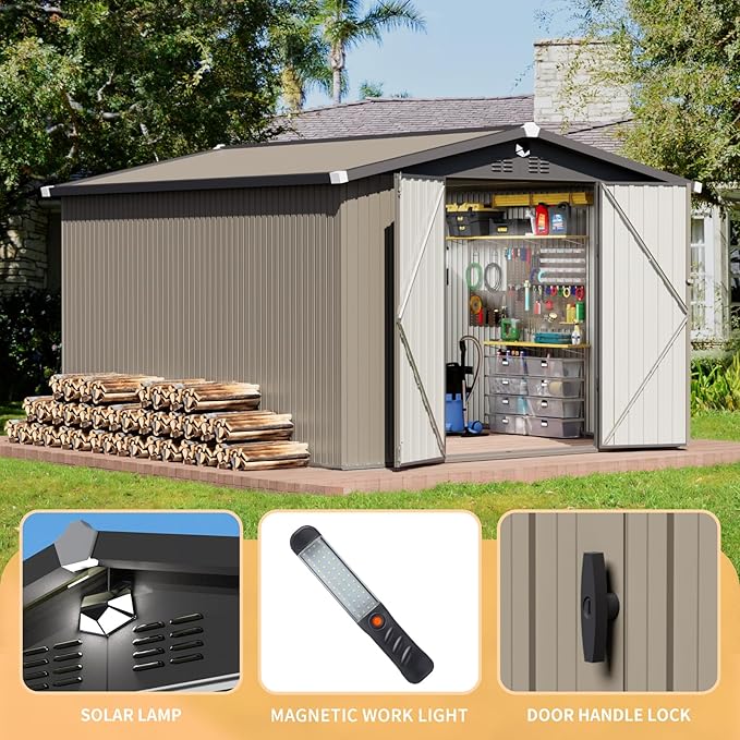 10x12 FT Outdoor Storage Shed,Metal Tool Sheds,Waterproof Outside Storage Shed,Large Storage Building with Lockable Door