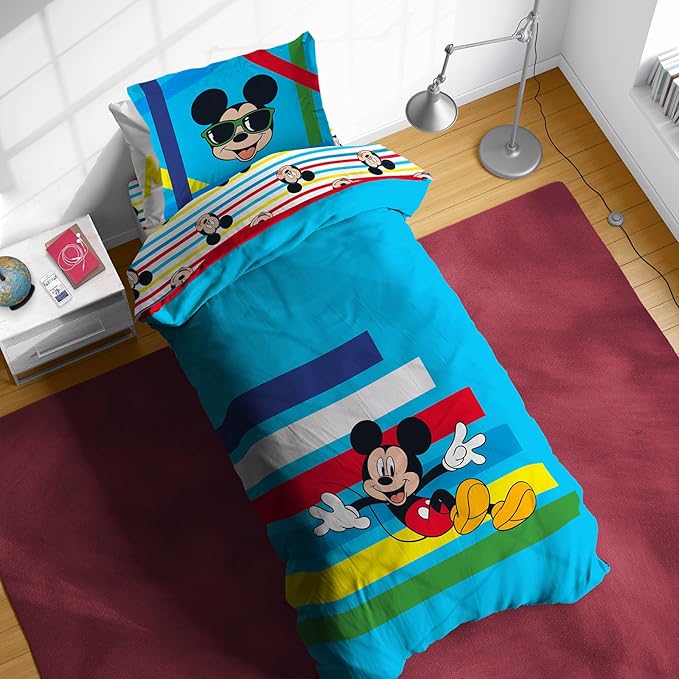 Sunny Side Up Disney Mickey Mouse Twin Comforter Set - 5 Piece Kids Bedding Includes Comforter, Sheets & Pillow Cover - Super Soft Microfiber Bed Set
