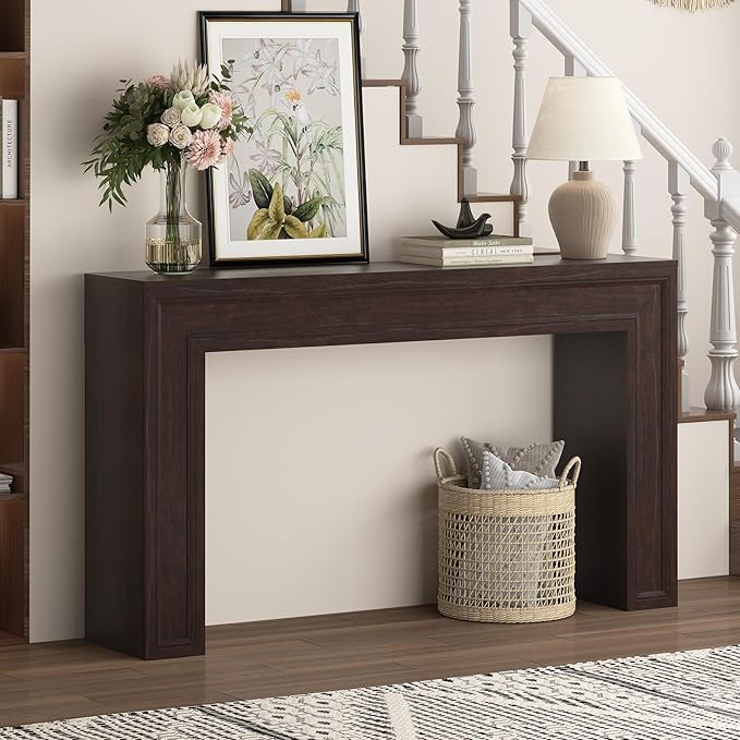 Rresyet 55 Inch Long Console Table, Sofa Table Behind Sofa, Wooden Entryway Table, Farmhouse Entryway Table for Entry, Hallway, Living Room (Cherry)