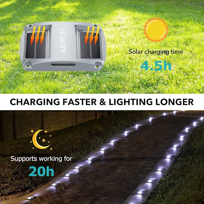 AGPTEK Solar Driveway Lights 12 Pack, Waterproof, Solar Powered, Outdoor Marker
