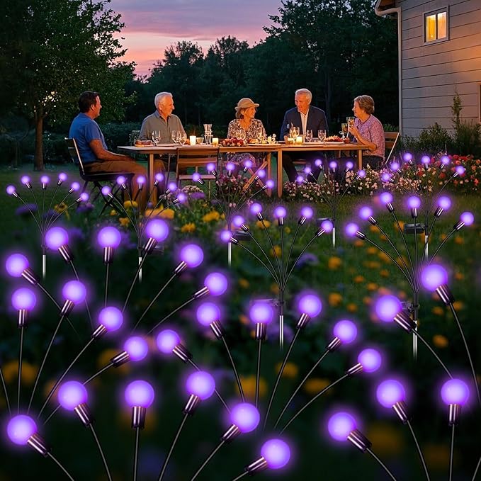 Solar Garden Lights Outdoor, Waterproof Solar Powered Lights for Yard Pathway Patio, Swaying Lawn Decor as Gardening Gifts for Women Holiday (Purple, 2 Pack)
